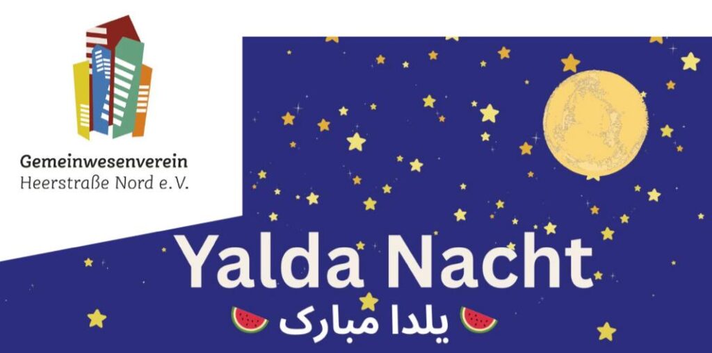 Einladung zur Yalda Nacht mit Sternen, Wassermelonen und Infos zur Feier am 19. Dezember in Berlin.