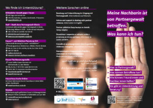Vorderseite des Flyers "Meine Nachbarin ist von Partnergewalt betroffen. Was kann ich tun?"