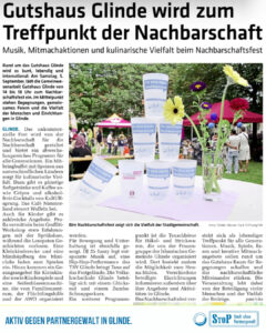 Presseartikel im Glinder Markt zum Nachbarschaftsfest 2026 auf der Wiese des Gutshaus Glinde.